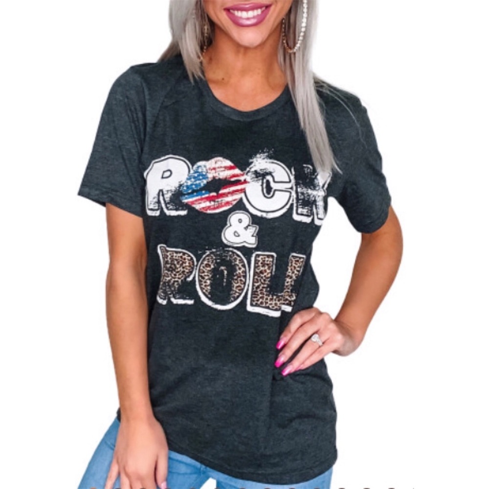 🇺🇸HPx2💋 Rock & Roll Leopard 🐆 Print Off-Black Tee